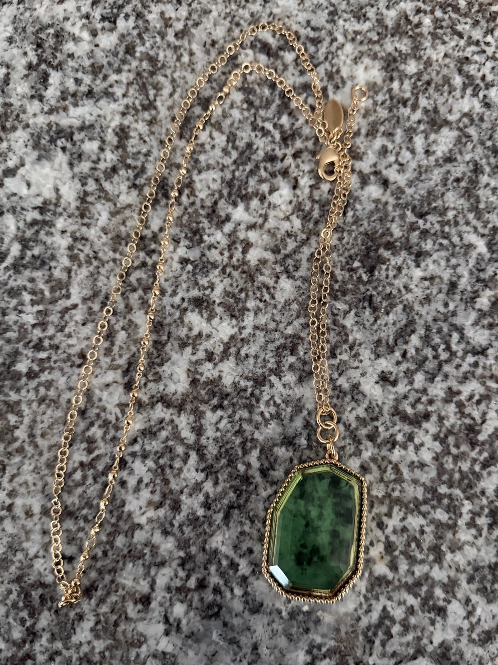 ANN TAYLOR FACTORY Long Gold Chain Necklace with Green Glass Pendant